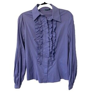 UNITED COLORS OF BENETTON SMALL RUFFLE COLLAR BLOUSE‎ WOMENS Blue/Purple